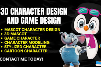 do mascot character design, 3d game character or armor modeling with animations