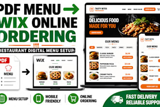 convert restaurant menu PDF to wix website menu and fix online ordering setup