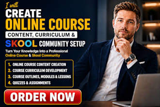 create online course content, curriculum and skool community setup