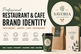 design restaurant cafe logo and complete brand identity, food brand,bakery guide