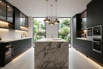 do 3d interior design of kitchen, bedroom, and living room