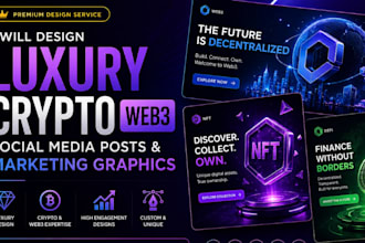 design luxury crypto web3 social media posts and marketing graphics