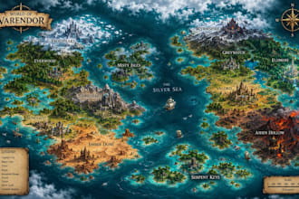 design board game map, fantasy map dnd map rpg map and world map illustration