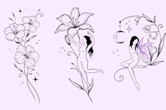 design your cute adorable whimsical line art tattoo