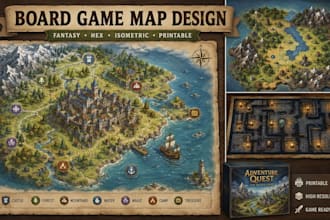 design printable board game map for tabletops rpg and fantasy game isometric map