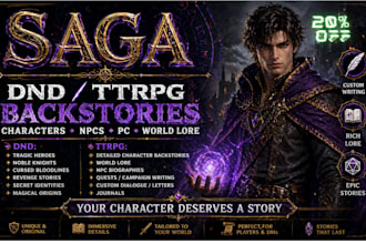 write dnd 5e character backstory, world lore, npcs, epic rpg, fantasy tabletop