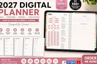 design digital hyperlinked esty printable journal canva editable 2027 planner