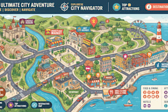 design custom interactive map, city map, vacation map, destination map, food map