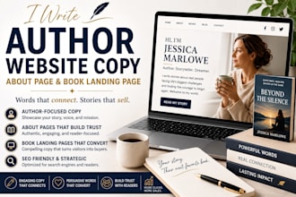 write author website copy content about page and book landing page