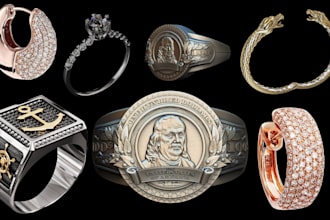 design custom 3d cad jewelry necklace bracelet 3d pendants rings for 3d printing