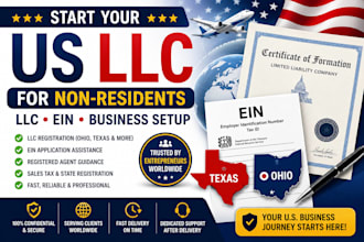 register your US llc for ohio, texas, non residents with ein assistance