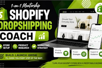 mentor you on shopify dropshipping store setup, product research and marketing