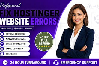 fix hostinger wordpress website error, speed optimization and email setup