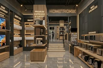 render 3d retail showroom interior,electronic shop,commercial space,store layout