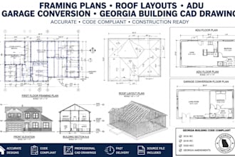framing plans roof layouts adu garage conversion georgia building cad drawings