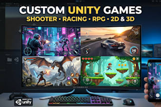 develop a custom unity game with gameplay mechanics and UI