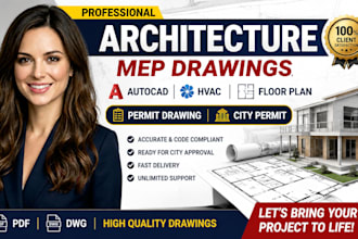 design architecture floor plan, autocad, mep and hvac permit drawings