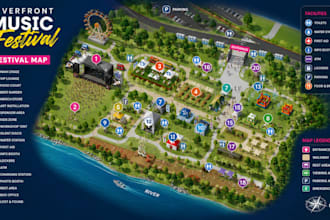 design event map, isometric map, festival map, and vector illustration
