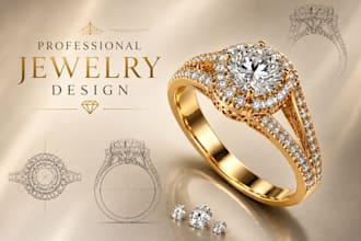 create 3d jewelry cad design, custom ring and gemstone jewelry 3d modeling