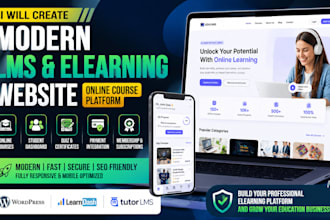 create a modern lms website, elearning website, and online course platform