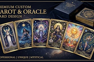 design and illustrate magical custom tarot cards and oracle decks