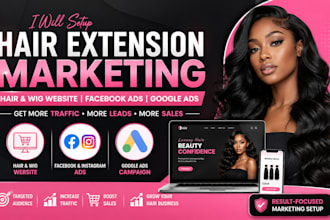 setup hair extension marketing hair, wig facebook ads, google ads hair website