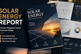 design a premium solar energy magazine, layout or report for your company