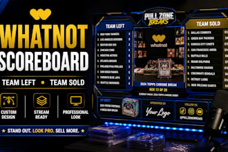 design custom whatnot scoreboard overlays for card breaks and live action