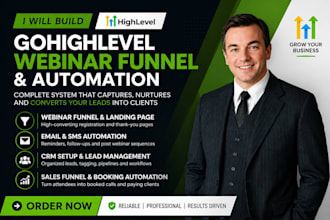 build gohighlevel webinar funnel and automation