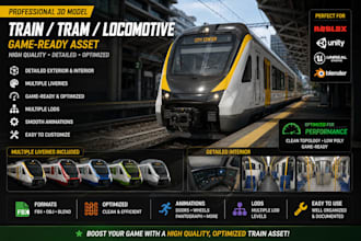 create game ready 3d train  tram locomotive and roblox  assets 3d  train render