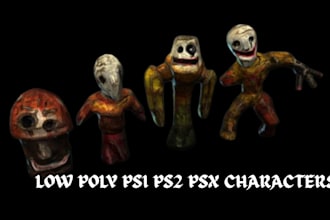 create low poly 3d creepy horror character in ps1 ps2 psx style and rig