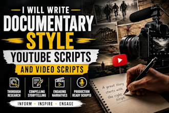 write documentary style youtube scripts and video scripts