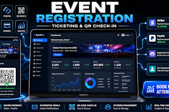 do an event registration website with ticket booking and qr check in, payment
