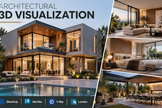 design architectural 3d visualization using sketchup, lumion, v ray and 3d max