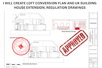 create loft conversion plan and UK building house extension, regulation drawings