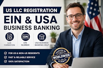 register your US llc, get ein and assist with US business banking