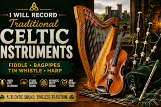 record traditional celtic fiddle, bagpipes, tin whistle and harp