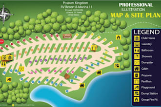 create a detailed rv park, campground and resort map design