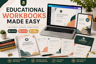 design editable canva educational workbooks, classroom worksheets and tutor pd