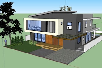 design your house exterior, facade, 3d model, rendering and landscape