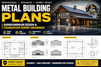 draw professional metal building plans, barndominium design, foundation plans