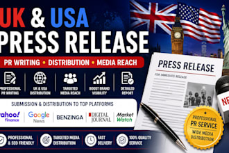 distribute UK, USA press releases with PR writing and yahoo finance submission