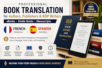 translate french, spanish ebooks, kindle books manuscripts KDP book translation