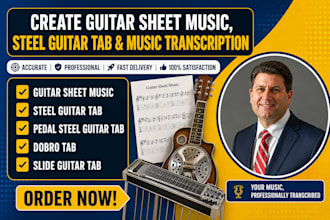 create guitar sheet music, steel guitar tab and music transcription