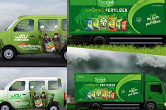 design print ready car wrap, vehicle wrap, van wrap, truck wrap with 3d mockup