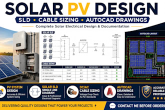 design solar pv system, sld, cable sizing and autocad drawings