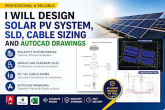 design solar pv system, sld, cable sizing and autocad drawings