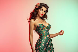 design retro vintage pinup girl portrait