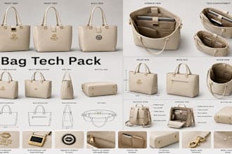 do tote bag design and tote bag tech pack technical drawing fashion bag design