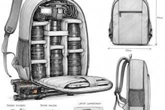 sketch camera bags, backpacks and product design concepts